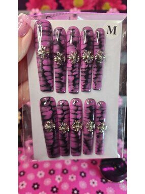 Medium Size Super Long Pink Wild Cross Press-on Nail Set